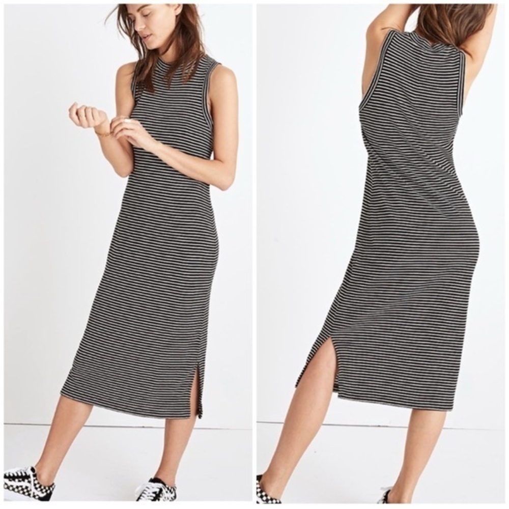 💋Madewell Black and White Striped Midi Dress